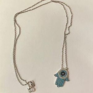 925 Sterling Silver Hamsa Hand Turquoise Necklace